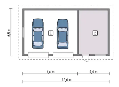 Garaż z pomieszczeniem gospodarczym GC10 — rzuty kondygnacji 1 (odbicie lustrzane)
