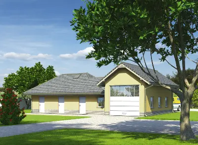 Garaż z pomieszczeniem gospodarczym GC77 — wizualizacje 2 (odbicie lustrzane)
