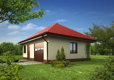 Garaż z pomieszczeniem gospodarczym GC85 — wizualizacje 2 (odbicie lustrzane)