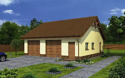 Garaż z pomieszczeniem gospodarczym i schowkiem GC44 — wizualizacje 1 (odbicie lustrzane)