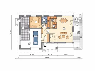 Jasna przestrzeń - wariant VI (z wentylacją mechaniczną i rekuperacją) — rzuty kondygnacji 1 (odbicie lustrzane)