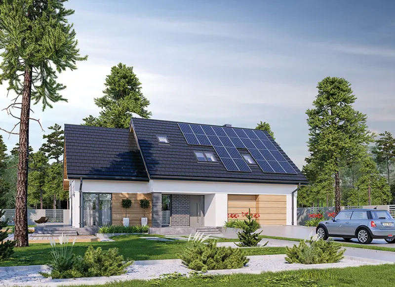 Projekt domu Jasna przestrzeń - wariant VI (z wentylacją mechaniczną i rekuperacją) — wizualizacja