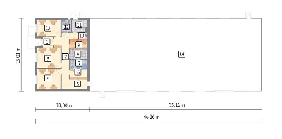Magazyn (stalowy) z częścią socjalno-biurową (murowaną) PMC23St — rzuty kondygnacji 1 (odbicie lustrzane)