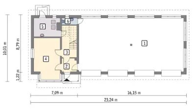 Magazyn z częścią mieszkalną GM07b — rzuty kondygnacji 1 (odbicie lustrzane)