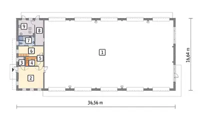 Magazyn z częścią pomocniczą GM08a — rzuty kondygnacji 1