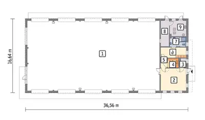 Magazyn z częścią pomocniczą GM08a — rzuty kondygnacji 1 (odbicie lustrzane)
