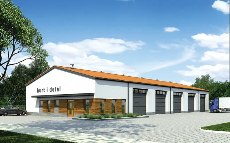 Projekt domu Magazyn z częścią pomocniczą GM08a — wizualizacja