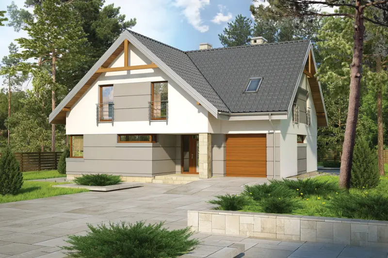 Projekt domu Optymalny (z wentylacją mechaniczną i rekuperacją) — wizualizacja