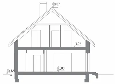 Pełen energii (z wentylacją mechaniczną i rekuperacją) — przekroje 1 (odbicie lustrzane)