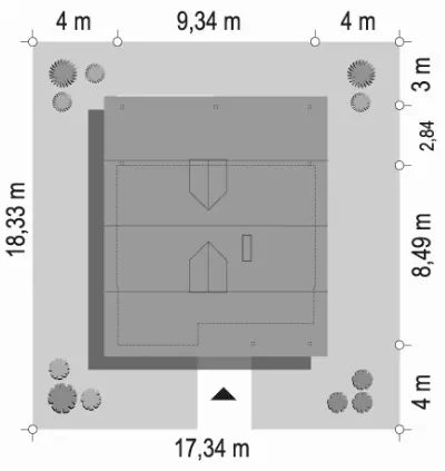 Sosenka 5 wariant D — plan sytuacyjny 1 (odbicie lustrzane)