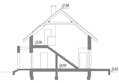 Specjalny (z wentylacją mechaniczną i rekuperacją) — przekroje 1 (odbicie lustrzane)