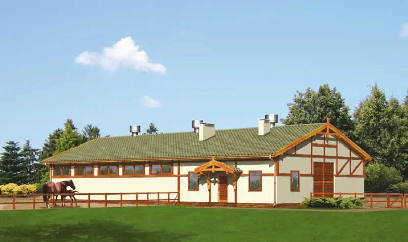 Projekt domu Stajnia dla 10 koni z częścią mieszkalną S12 — wizualizacja