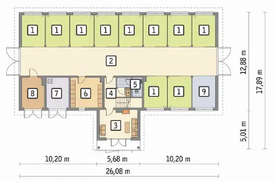 Stajnia dla 10 koni z częścią mieszkalną S16 — rzuty kondygnacji 1