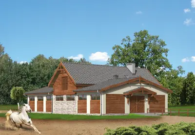 Stajnia dla 12 koni z częścią mieszkalną i składową S01 — wizualizacje 1