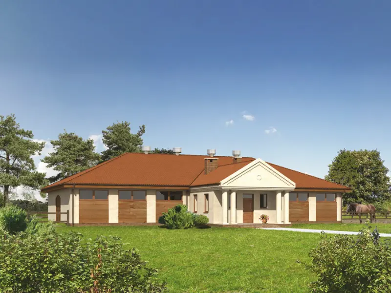 Projekt domu Stajnia dla 12 koni z częścią mieszkalną S15 — wizualizacja