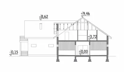 Stajnia dla 16 koni z częścią mieszkalną i składową SC07  — przekroje 1 (odbicie lustrzane)