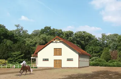 Stajnia dla 16 koni z częścią mieszkalną i składową SC07  — wizualizacje 3 (odbicie lustrzane)