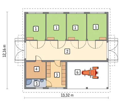 Stajnia dla 4 koni S02a — rzuty kondygnacji 1 (odbicie lustrzane)