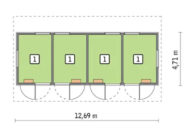 Stajnia dla 4 koni S13S — rzuty kondygnacji 1