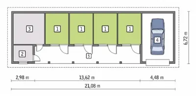 Stajnia dla 4 koni z poddaszem gospodarczym SC14a — rzuty kondygnacji 1