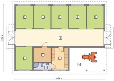 Stajnia dla 6 koni S04a — rzuty kondygnacji 1 (odbicie lustrzane)