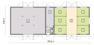 Stajnia dla 6 koni S17a — rzuty kondygnacji 1 (odbicie lustrzane)