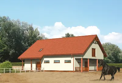 Stajnia dla 6 koni z częścią mieszkalną i składową SC04 — wizualizacje 2 (odbicie lustrzane)