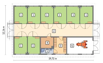 Stajnia dla 8 koni S05 — rzuty kondygnacji 1 (odbicie lustrzane)