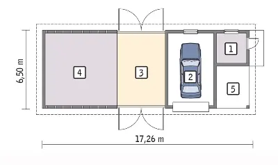 Stodoła z garażem IGC19 — rzuty kondygnacji 1 (odbicie lustrzane)