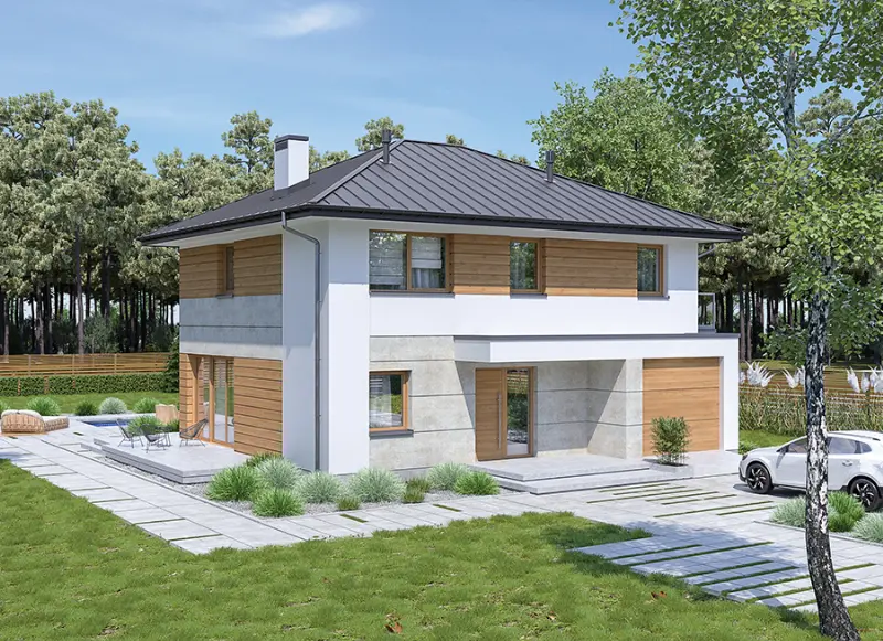 Projekt domu Szczęśliwy - wariant II (z wentylacją mechaniczną i rekuperacją) — wizualizacja