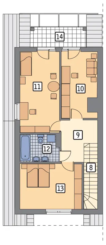 Szczupły - wariant III (bliźniak, podpiwniczony) — rzuty kondygnacji 3 (odbicie lustrzane)