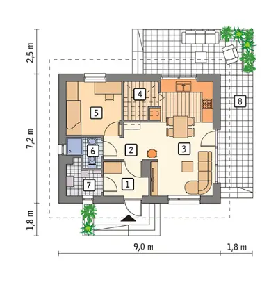 Trafna decyzja - wariant II (etap I) — rzuty kondygnacji 1 (odbicie lustrzane)