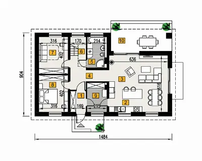 W cieniu drzew (etap II) — rzuty kondygnacji 1 (odbicie lustrzane)