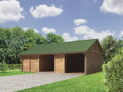 Wiata garażowa z pomieszczeniem gospodarczym G45aS — wizualizacje 1 (odbicie lustrzane)