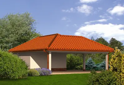 Wiata garażowa z pomieszczeniem gospodarczym GC36 — wizualizacje 2 (odbicie lustrzane)