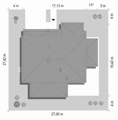 Willa Komfortowa — plan sytuacyjny 1 (odbicie lustrzane)