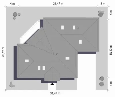 Willa Parkowa 6 — plan sytuacyjny 1 (odbicie lustrzane)