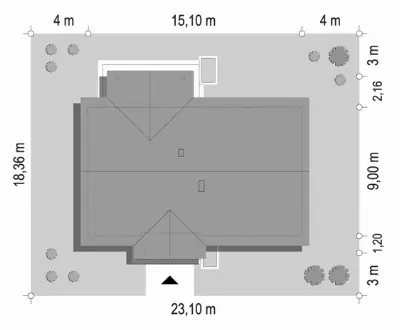Willa Rodzinna — plan sytuacyjny 1 (odbicie lustrzane)