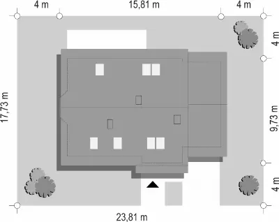 Zgrabny z przedsionkiem — plan sytuacyjny 1 (odbicie lustrzane)